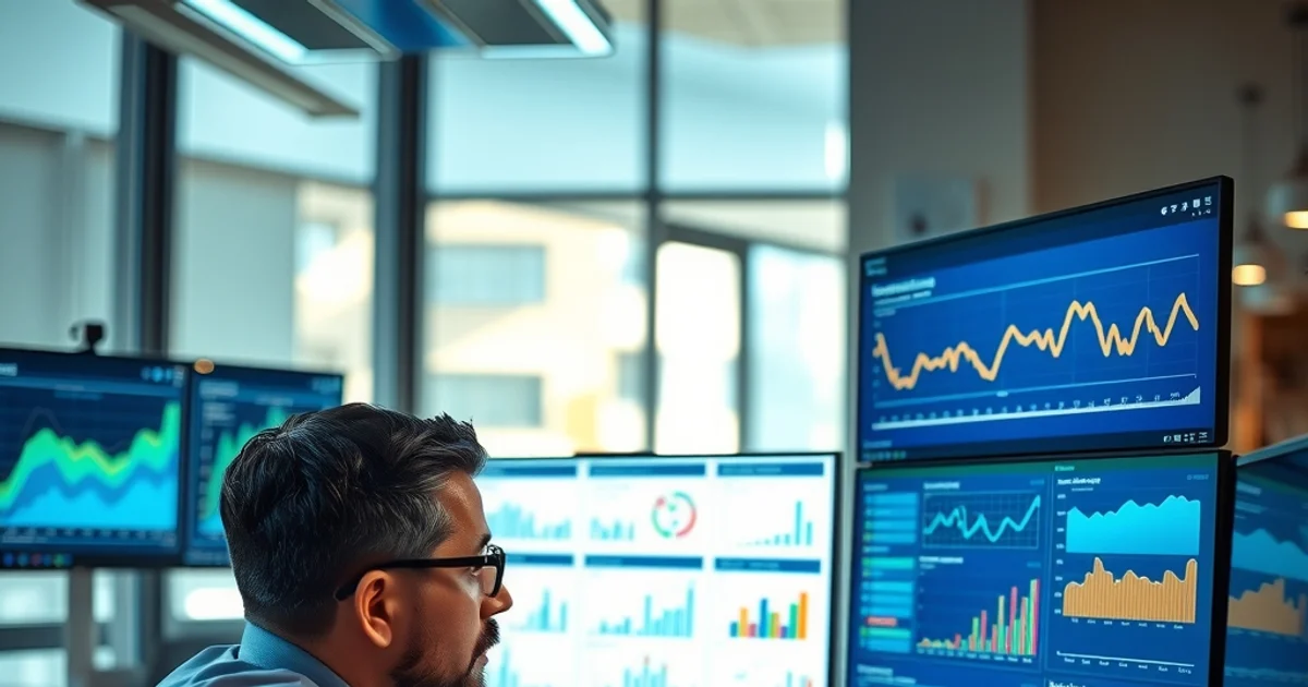 Analista profesional revisando dashboards de analítica web con gráficos coloridos en oficina moderna