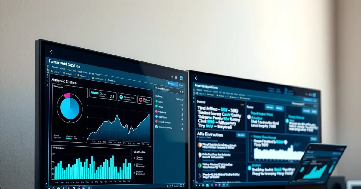 Dos pantallas con herramientas digitales: una con gráficos de análisis SEO y otra con contenido generado por inteligencia art Dos pantallas con herramientas digitales: una con gráficos de análisis SEO y otra con contenido generado por inteligencia art