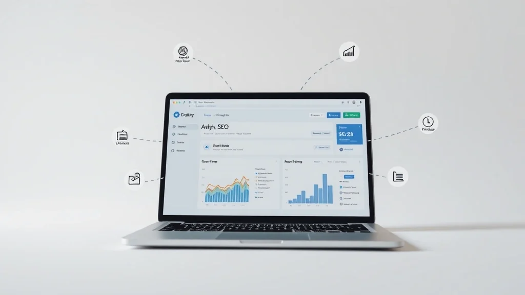 Herramienta para automatizar el SEO de contenidos sin programar mostrada en laptop con panel de análisis digital
