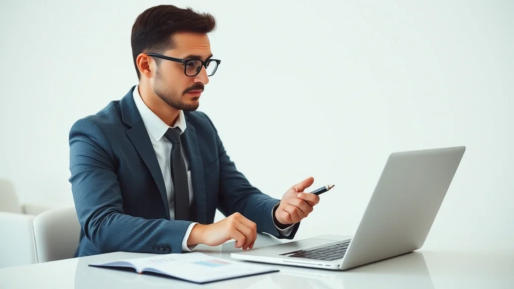 Consultor trabajando en estrategia de contenido SEO para blog de consultoría con laptop y documentos