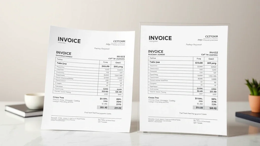 Dos documentos de factura electrónica comparados sobre escritorio corporativo, representando la diferencia entre Facturae y VERI*FACTU