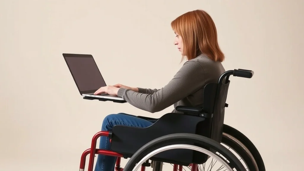 Persona con discapacidad usando un ordenador portátil con diseño web accesible en entorno profesional