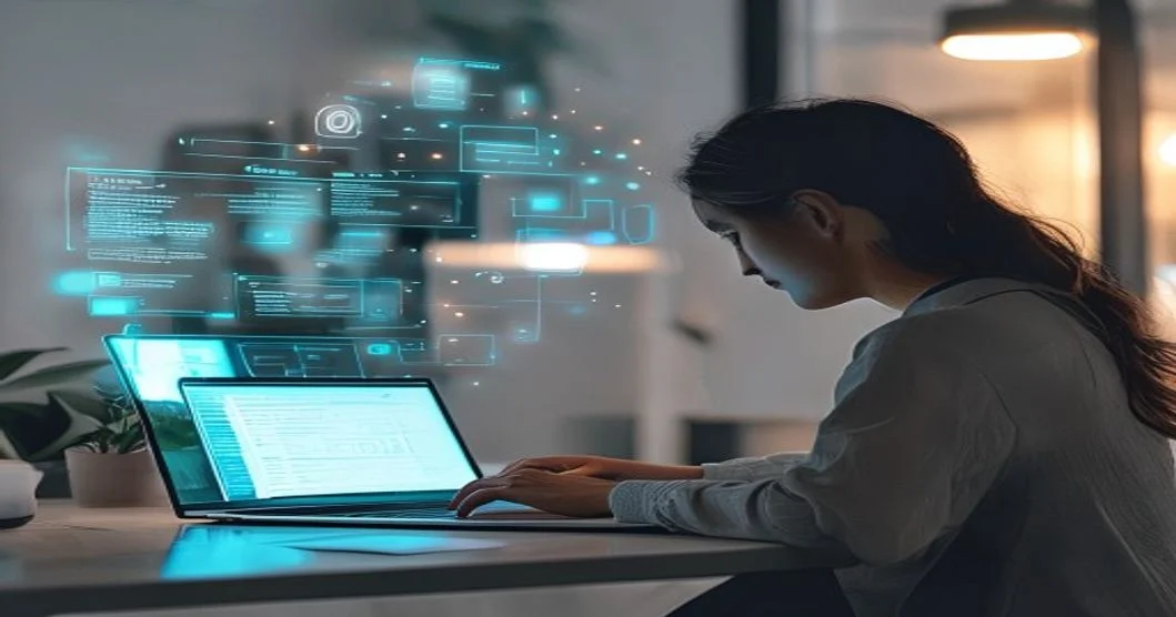Persona usando inteligencia artificial para mejorar el SEO de un blog de forma sencilla y profesional Persona usando inteligencia artificial para mejorar el SEO de un blog de forma sencilla y profesional