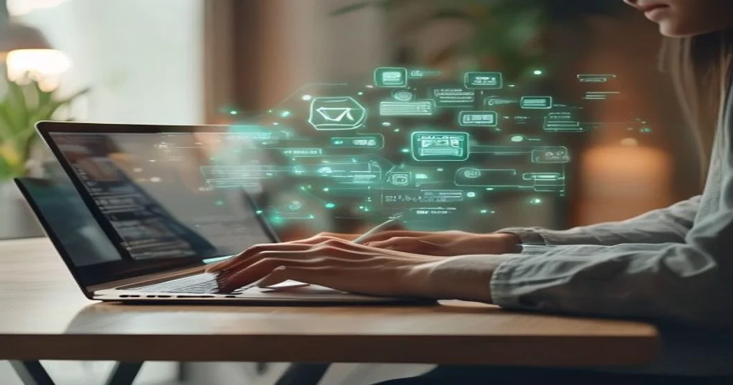 Persona creando contenido SEO de calidad con inteligencia artificial en un entorno profesional y moderno Persona creando contenido SEO de calidad con inteligencia artificial en un entorno profesional y moderno